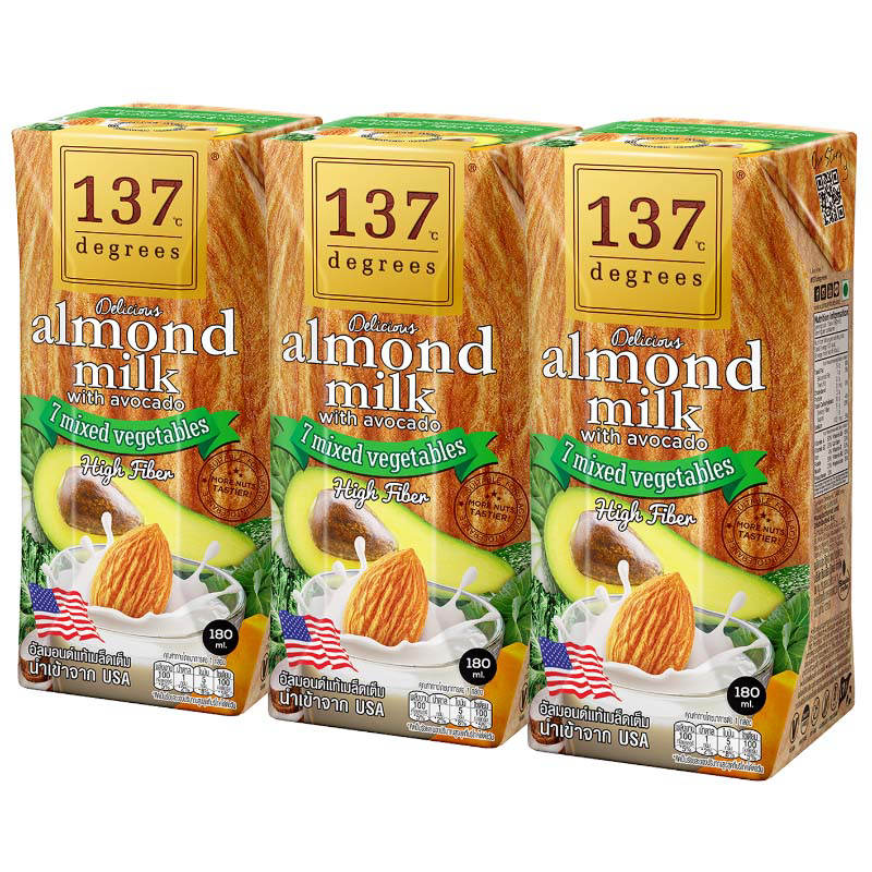 137 Degrees Almond Milk with Avocado and Mixed Vegetables - 3 Pack of 180ml