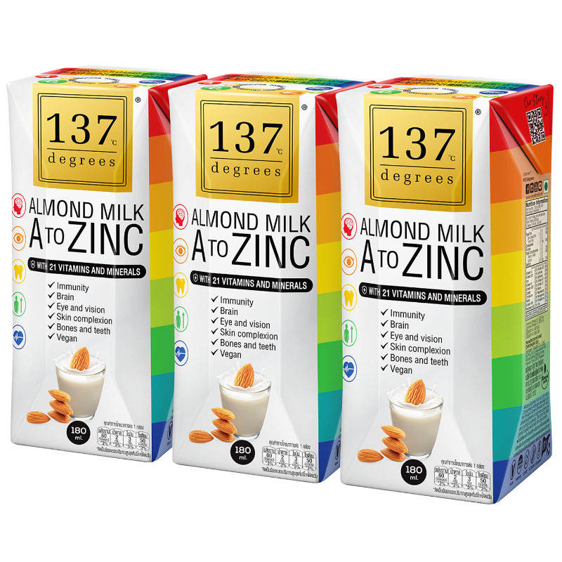137 Degrees Almond Milk with Vitamins A to Zinc - 180ml Pack of 3