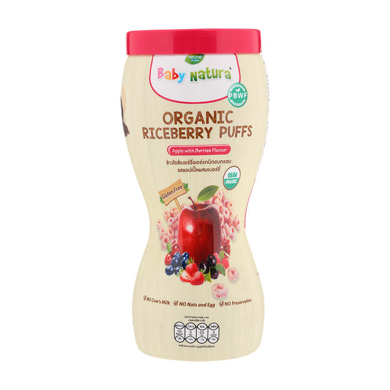 Baby Natura Organic Riceberry Puffs with Apple and Berries Flavor - 40g