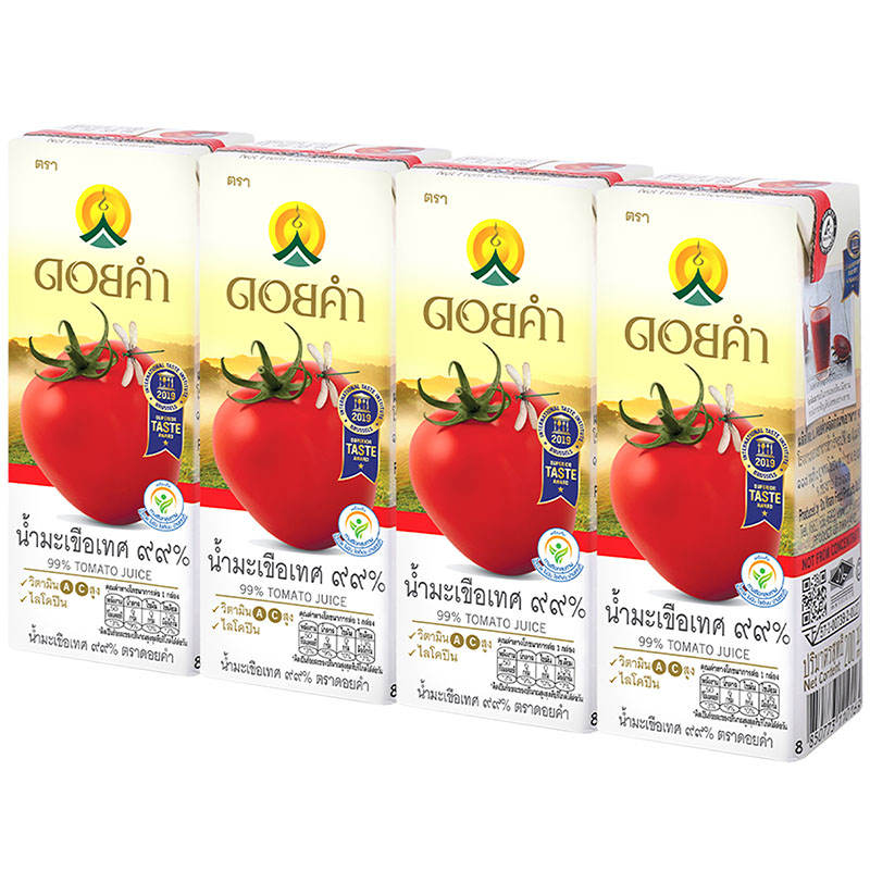 Doikham 99% Tomato Juice, 200ml Pack of 4