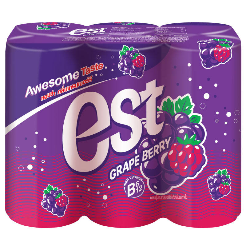 Est Grape and Raspberry Flavored Drink with Vitamin B - 325ml Pack of 6