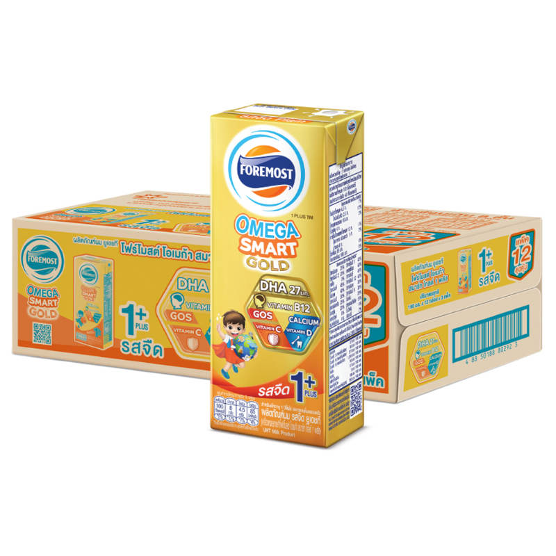 Foremost Omega Gold 1 Plus Plain UHT Milk, 180ml Pack of 36