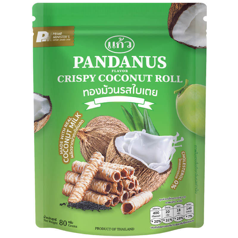 Kaew Crispy Coconut Rolls with Pandanus Flavor - 80g