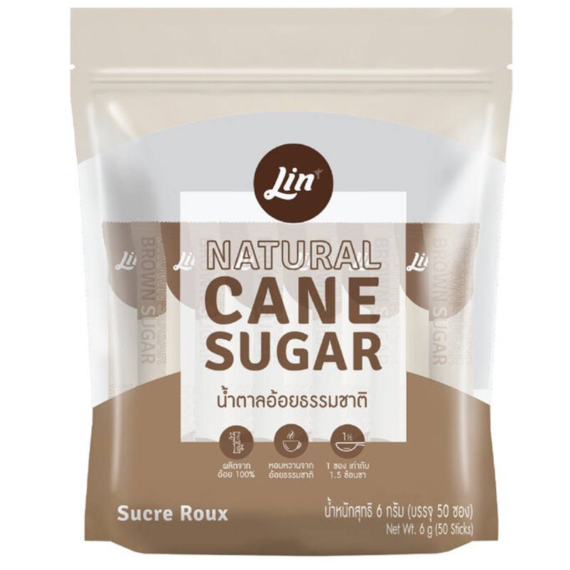 Lin Natural Cane Stick Sugar - Convenient 6g Pack of 50 Sachets
