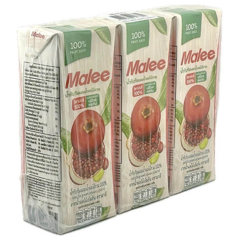 Malee Pomegranate Juice Mixed Fruit Juice - 100% Natural - 200ml Pack of 3