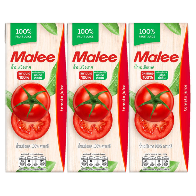 Malee Tomato Juice - 100% Pure, 200ml Pack of 3
