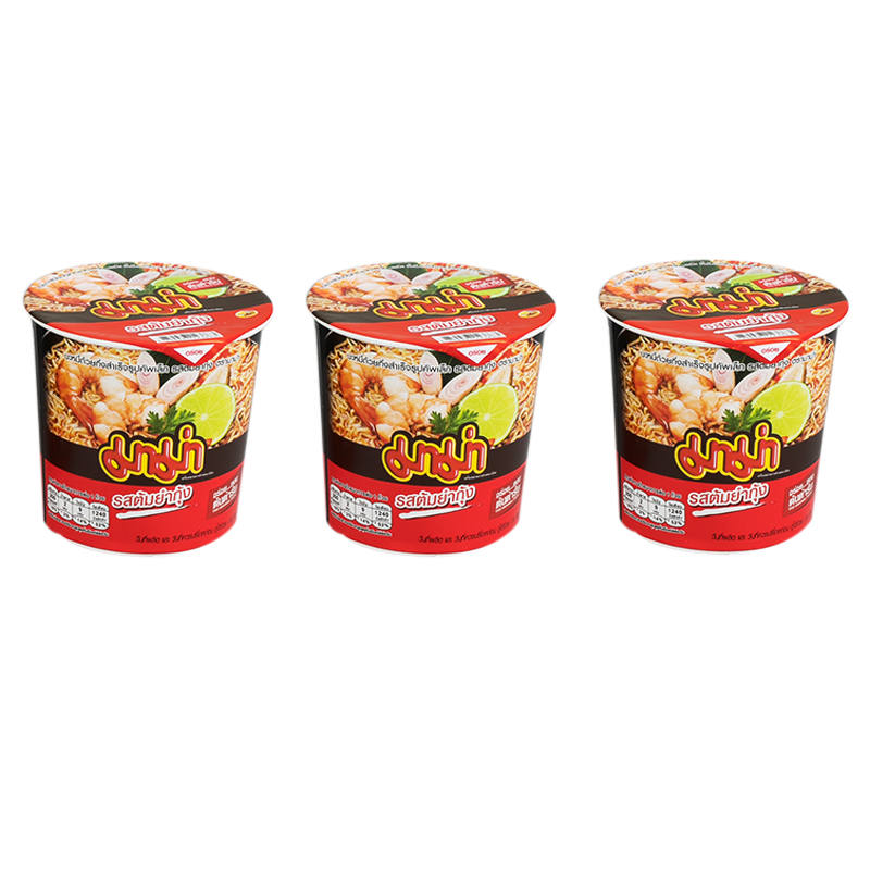 MAMA Instant Noodles Cup, Tom Yum Flavor, 42g - Pack of 3