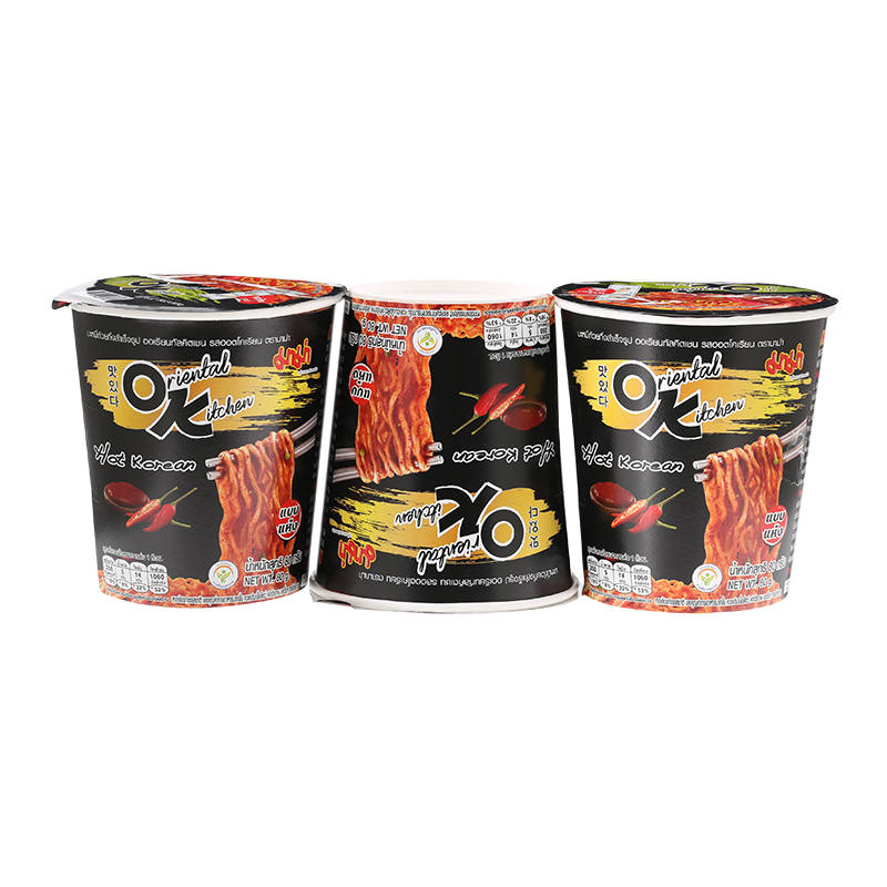Mama Dried Instant Noodles Oriental Kitchen Hot Korean, 80g Pack of 3 Cups