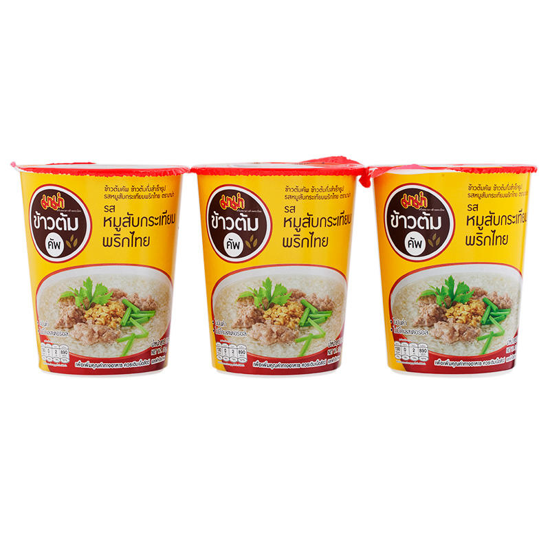 Mama Instant Rice Soup with Minced Pork, Garlic and Pepper Flavor, 35g Pack of 3