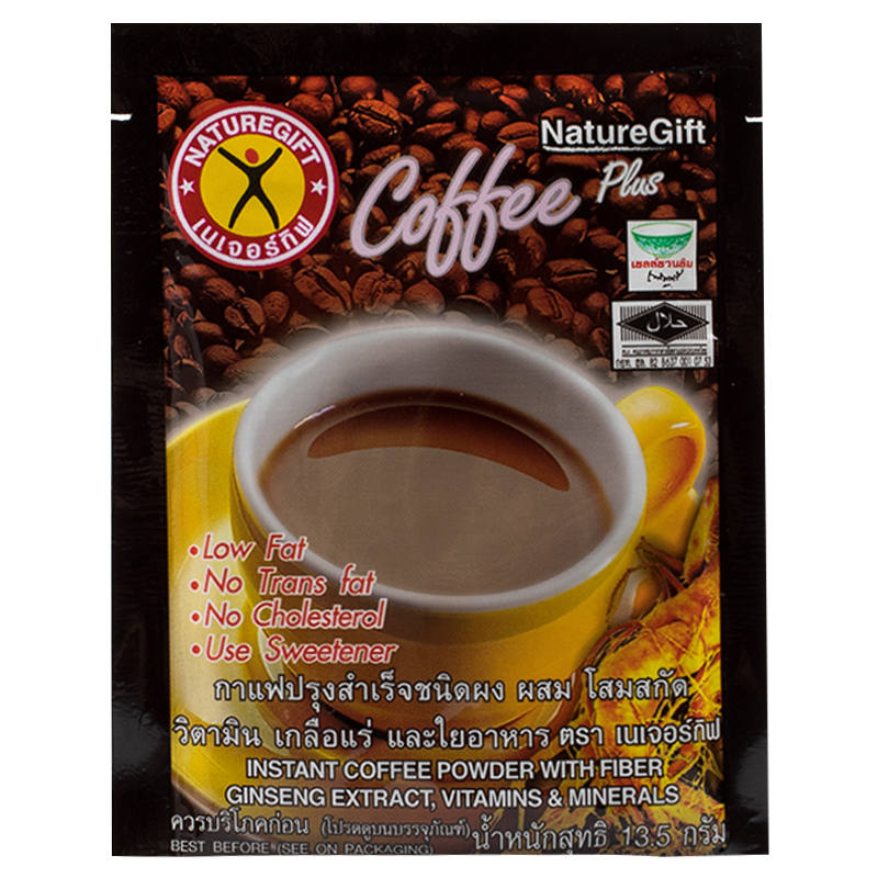 Nature Gift Coffee Plus - Coffee with Ginseng Extract, Vitamins, and Fiber, 135g Pack of 10 Sachets