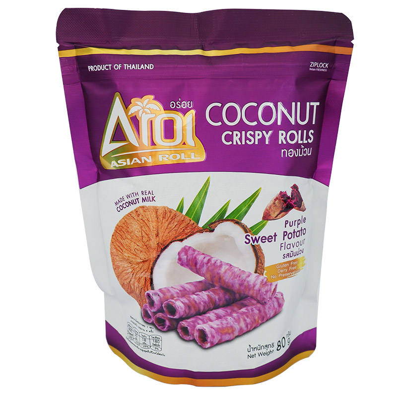 Aroi Coconut Crispy Rolls with Purple Sweet Potato, 80g