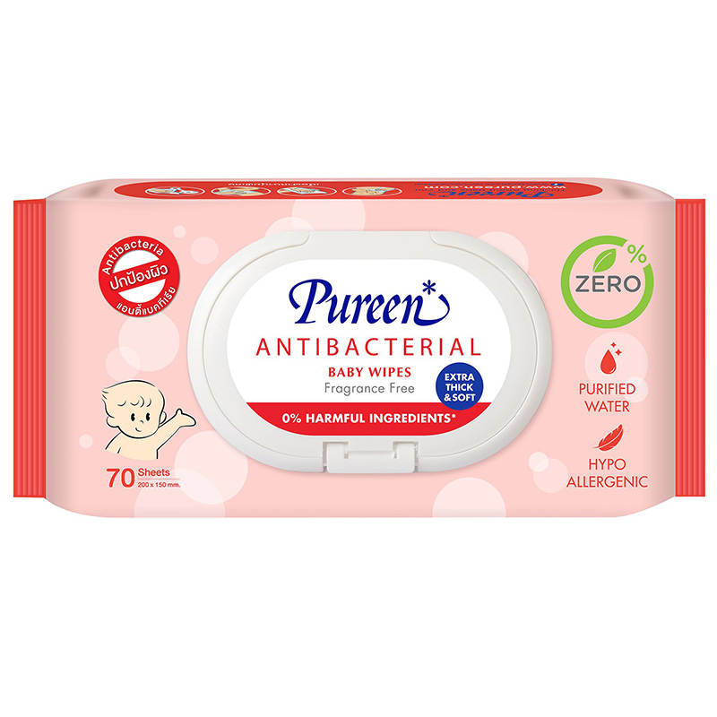 Pureen Antibacterial Baby Wipes - 70 Sheets