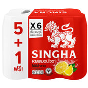 Singha Red Lemon Soda - No Sugar, 330ml, 5 Pack Plus 1 Free