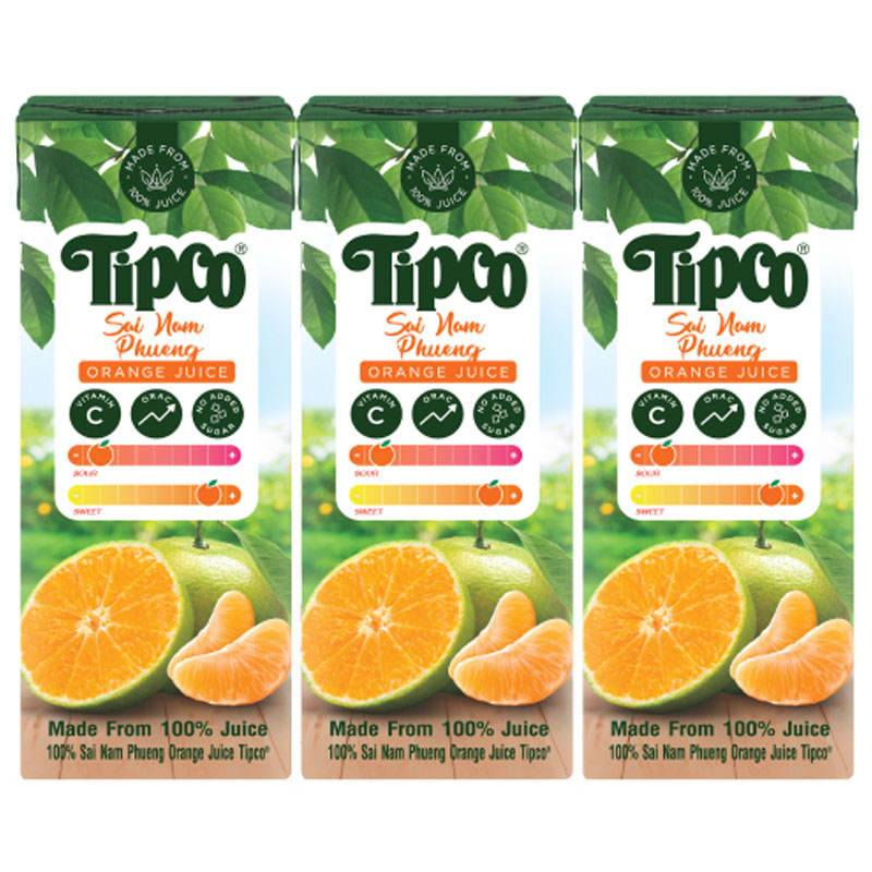 Tipco 100% Sainamphueng Orange Juice - 200ml Pack of 3