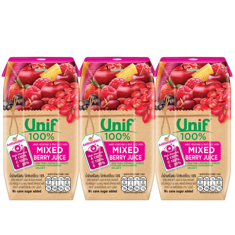 Unif Veggie Mixed Berry Juice - 100% Natural, 200ml Pack of 3