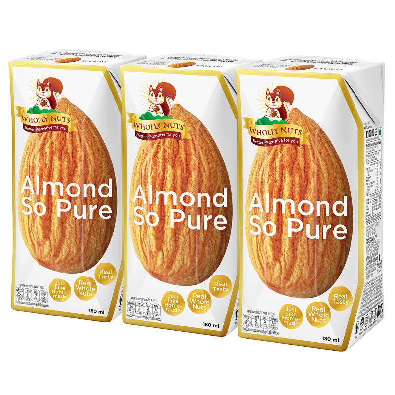 Wholly Nuts Almond Milk with Sunflower Seeds - 180ml Pack of 3